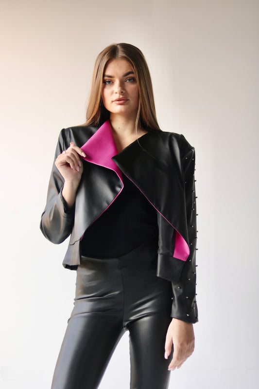 Black and Pink Leather Jacket